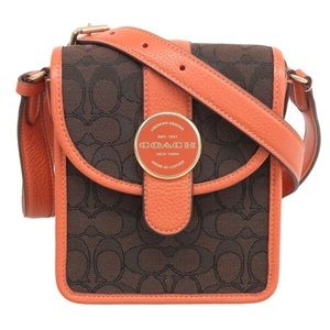 coach canvas leather signature shoulder bag C8321 brown orange